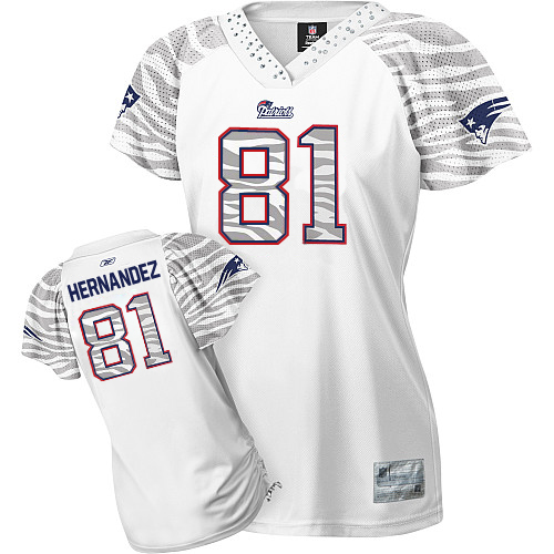 Patriots #81 Aaron Hernandez White Women's Zebra Field Flirt Stitched NFL Jersey